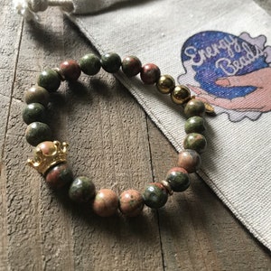 Unakite & Gold Crowned Energy Beaded Bracelet