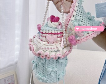 Crochet Cute Bag Cake Crossbody Bag Sweety Bucket Bag Purse Cake Top Handle Bag Gift For Her