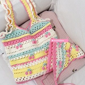 Crochet Cherry Tote Bag Handmade Cherry Shoulder Bag Cute Tote Bag