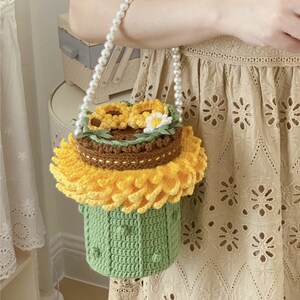 Crochet Sunflower Bag Sunflower Crossbody Bag Sunflower Bucket Bag Purse Sunflower Top Handle Bag