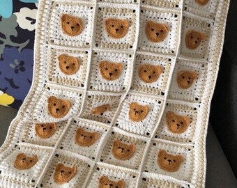 Crochet Teddy Bear Baby Blanket Handmade Cartoon Blanket Crochet Kids Blanket