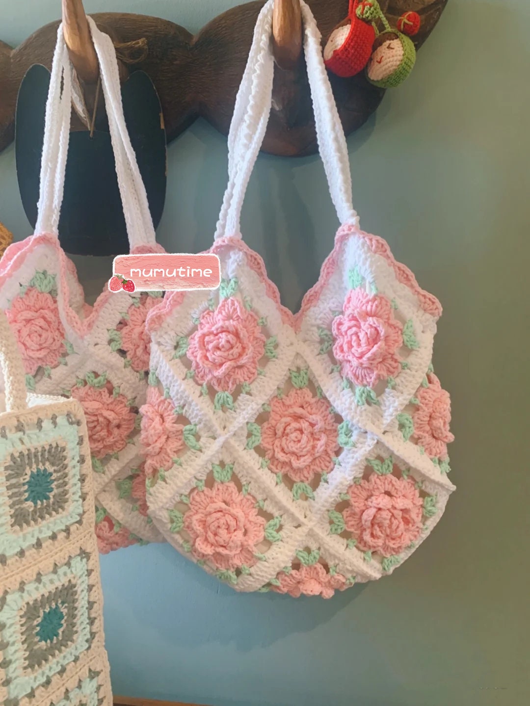 Crochet Rose Shoulder Bag Rose Large Bag Crochet Shoulder Bag Floral Shopping Bag Spring Bag Etsy