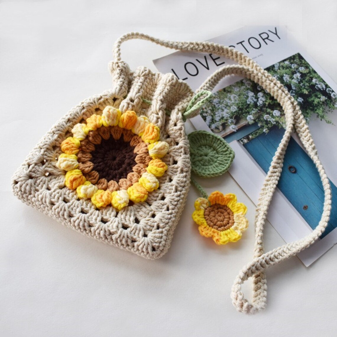 Kit De Tériel De Crochet DIY De Sac Tournesol Jaune Avec Aniux