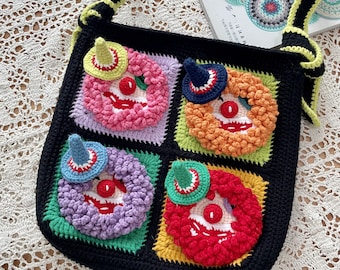 Crochet Clown Crossbody Bag Cute Clown Shoulder Bag Crochet Clown Purse