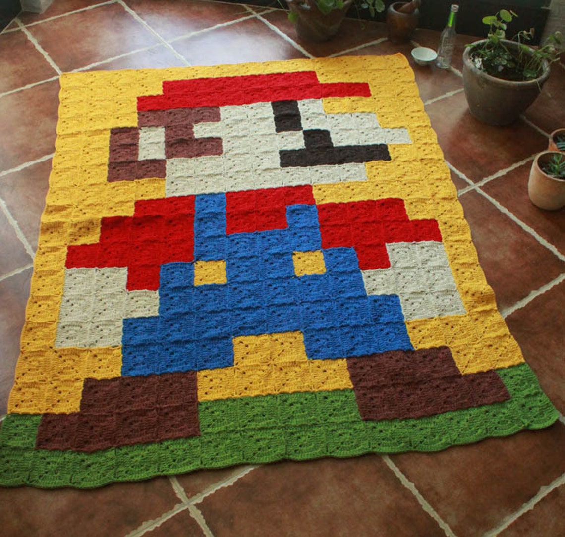 Super Mario Blanketcrochet Mario Blanket Throwarcade Game Etsy