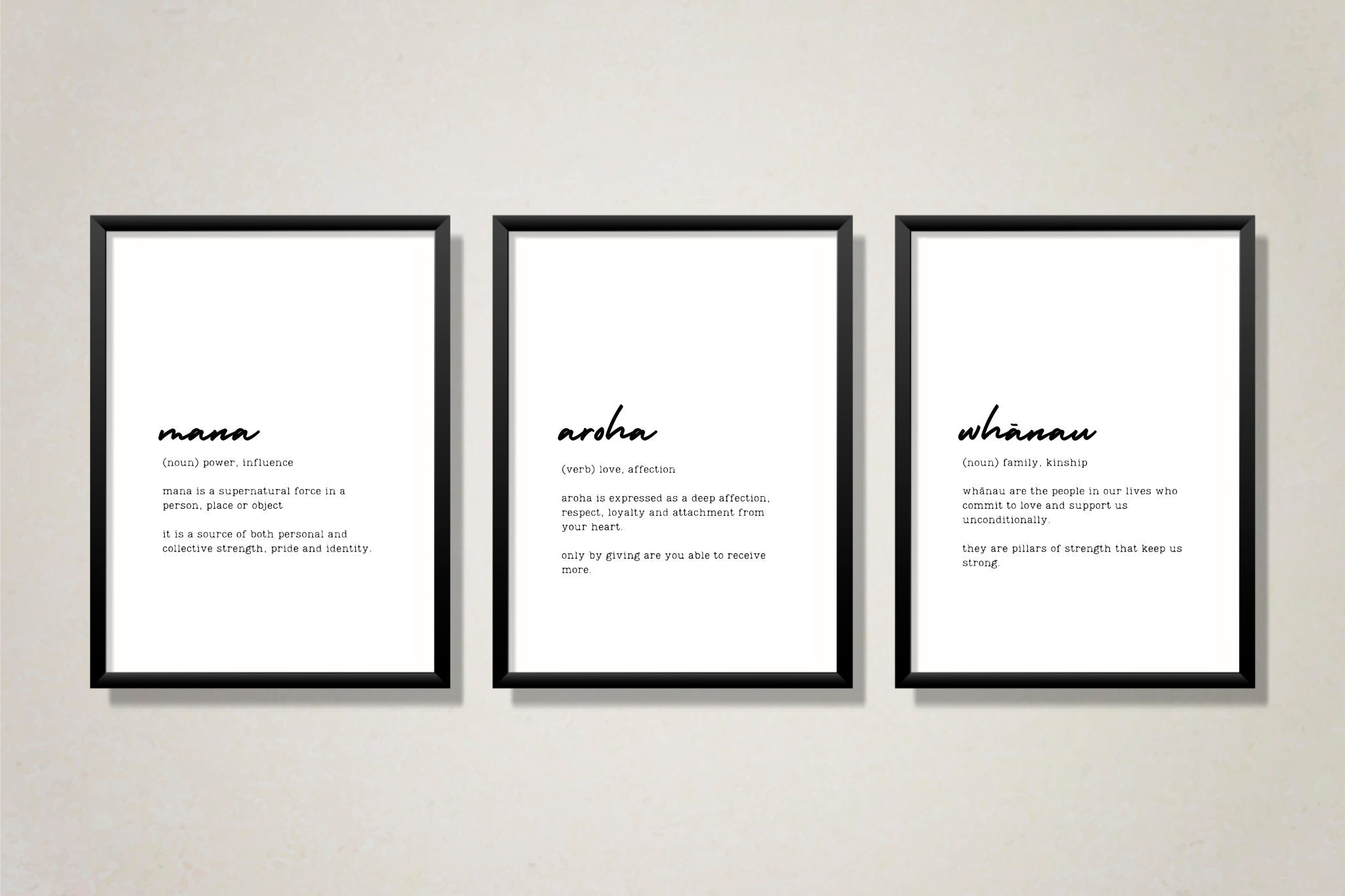 Mana, Aroha, Whanau Bundle Maori Wall Art New Zealand Art Graphic Print