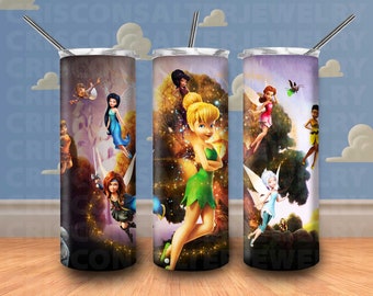 Ddisney Princess Fairies Tinker Bell 20oz Skinny Tumbler Sublimation Cartoon Glitter Tinkerbell Neverland Tumbler Gift For Tinker Bell Lover