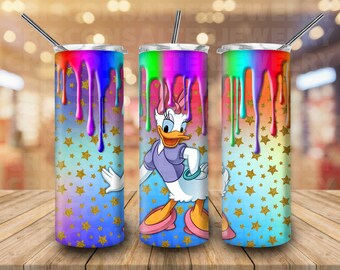 Ddisney Daisy Duck 20oz Skinny Tumbler Sublimation Gradient Dripping Cartoon Groofy Mickey Donald Daisy Tumbler Ddisney Gift For Daisy Lover