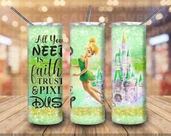 Ddisney Princess Fairies Tinker Bell 20oz Skinny Tumbler Sublimatie Cartoon Glitter Tinkerbell Neverland Tumbler Cadeau voor Tinker Bell Lover