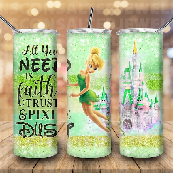 Ddisney Princess Fairies Tinker Bell 20oz Skinny Tumbler Sublimation Cartoon Glitter Tinkerbell Neverland Tumbler Gift For Tinker Bell Lover