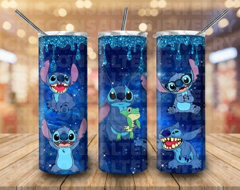 Ddisney Stitch 20oz Skinny Tumbler Sublimation Space Galaxy Glitter Dripping Disneyy Seamless Cartoon Stitch Tumbler Gift For Stitch Lovers