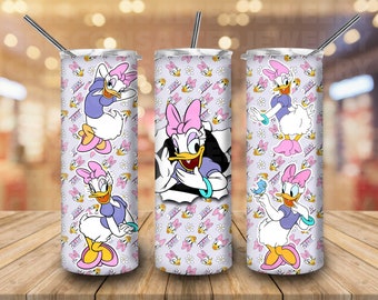 Ddisney Daisy Duck 20oz Skinny Tumbler Sublimation Daisy Seamless Cartoon Groofy Mickey Donald Daisy Tumbler Ddisney Gift For Daisy Lovers