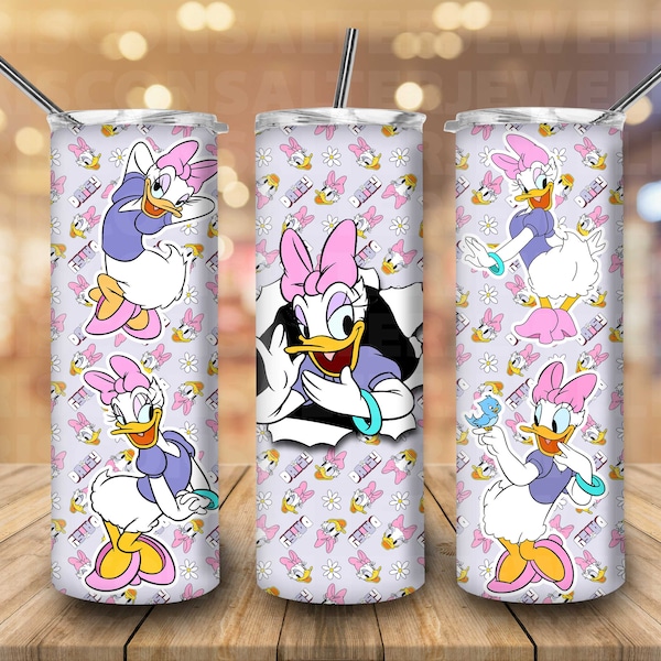 Ddisney Daisy Duck 20oz Skinny Tumbler Sublimation Daisy Seamless Cartoon Groofy Mickey Donald Daisy Tumbler Ddisney Gift For Daisy Lovers