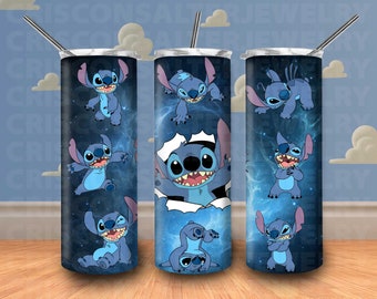 Ddisney Stitch 20oz Skinny Tumbler Sublimation Space Galaxy Glitter Dripping Disneyy Seamless Cartoon Stitch Tumbler Gift For Stitch Lovers