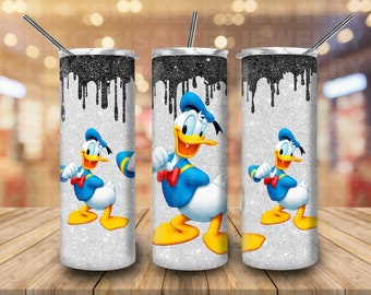 Ddisney Donald Duck 20oz Skinny Tumbler Sublimation Glitter Dripping Cartoon Groofy Mickey Donald Tumbler Ddisney Gift For Donald Lovers