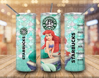 Ddisney Princess Little Mermaid 20oz Skinny Tumbler Sublimation Cartoon Fish Scale Ariel Glitter Sstarbucks Tumbler Gift For Ariel Lovers