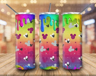 Ddisney Mickey Mouse 20oz Skinny Tumbler Sublimation Gradient Colorful Dripping Cartoon Mickey Head Tumbler Ddisney Gift For Mickey Lovers
