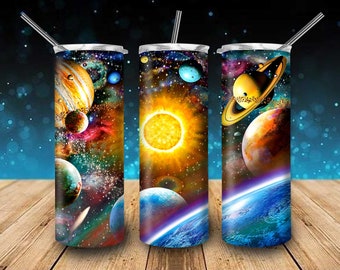 Solar System Planets Space Tumbler Design For 20oz Skinny Tumbler Sublimation Aurora Cosmos Galaxy Artwork Tumbler Gift For Space Lovers