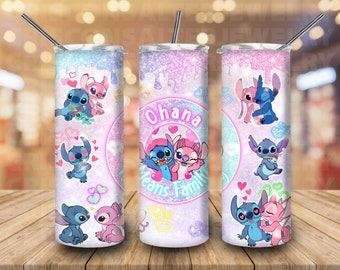 Ddisney Stitch 20oz Skinny Tumbler Sublimation Valentine Cartoon Coffee Cup Angel And Stitch Tumbler Couple Gift For Stitch Lover Partner