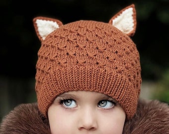 Fox Baby Hat, 100% Merino Wool, Knitted Wolf Beanie, Warm Toddler Hat, Photo Props, Baby Shower Gift Idea, For Girl Or Boy, Made To Order