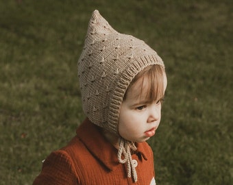 Wild Baby Pixie Bonnet, 100% Merino Wool, Knitted Hat, Photo Props, Baby Shower Gift, Warm Toddler Hat, For Girl Or Boy, Made To Order