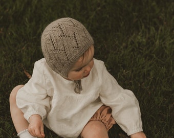 Baby Bonnet, 100% Baby Alpaca, Knitted Hat, Photography Props, Baby Shower Gift Ideas, Warm Toddler Hat, For Girl Or Boy, Made To Order