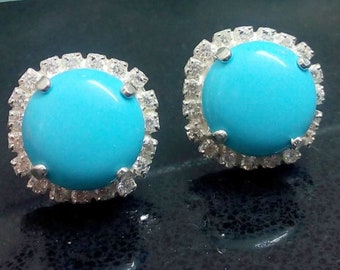 Swarovski studs, Turquoise silver earrings, vintage earrings, Blue earrings, gemstone posts, wedding earrings