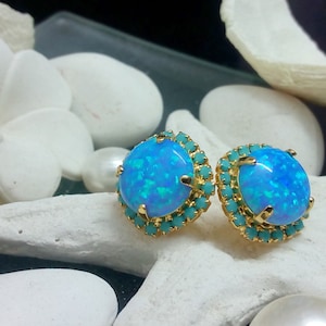 SALE! Opal Stud Earrings,Swarovski Turquoise posts,Opal earrings,Bridesmaids earrings,Gift for woman,Crystal studs