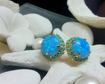 SALE! Opal Stud Earrings,Swarovski Turquoise posts,Opal earrings,Bridesmaids earrings,Gift for woman,Crystal studs