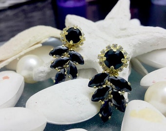 Onyx Swarovski Gold Filled Earrings, Black Crystal Studs