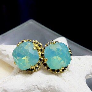 VERKAUF! Cocktail-Stollen, Mint Swarovski Kristall Beiträge, Ohrstecker, blaue Stifte, pacific Opal, Braut Ohrringe, Brautjungfer Ohrringe