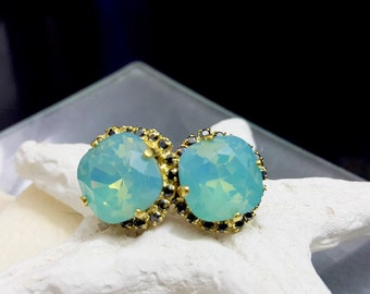 SALE! Cocktail studs,Mint Swarovski crystal posts,stud earrings, blue posts,pacific opal,Bridal earrings, Bridesmaid earrings