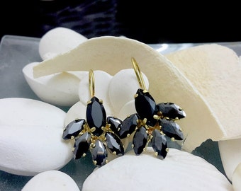 SALE!Chandelier Earrings,Swarovski Earrings,Statement Earrings,Bridal Earrings,Black Onyx Earrings,Drop Earrings