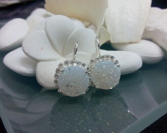 SALE! Druzy Quartz earrings, Rhinestone earrings, dangle earrings,swarovski Crystal,bridesmaids jewelry, sterling silver earrings