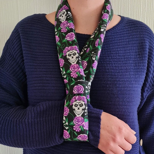 Sugar Skull cross-bones flowers collar n cuff arm sling adjustable length children adult sizes machine washable adjustable personalize