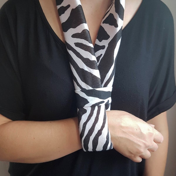 Zebra animal print Arm sling Collar and Cuff Adult and child sizes Kids broken bone fractured wrist Custom made by hand medical fashion