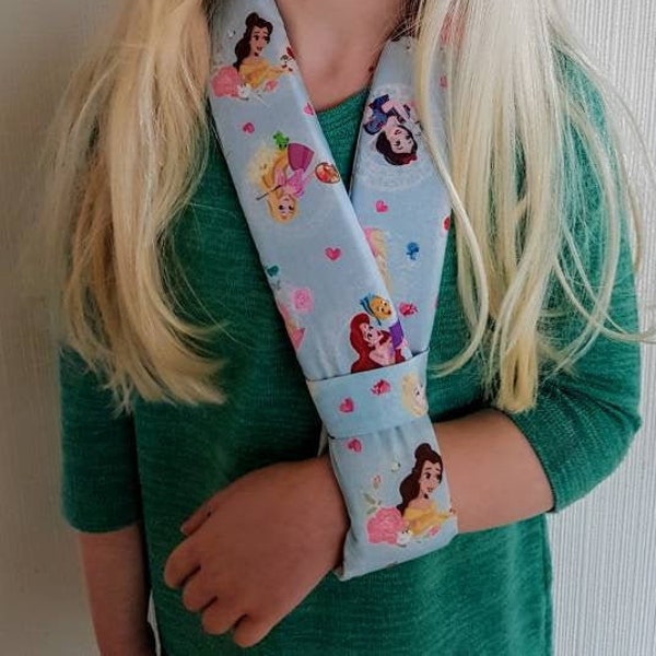 Personalized arm sling Princess print fabric Collar n Cuff Adult & Child sizes Kids sprain fracture support Cinderella Custom made by hand