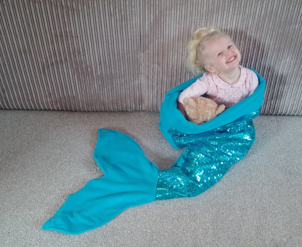 Personalised Mermaid Tail Blanket Turquoise Sparkle Sequins Etsy