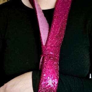 Black Gold Pink or White Sequin broken arm sling collar n cuff adjustable size for children and adults