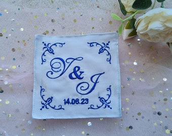 Personalised Wedding dress label custom & unique embroidered sew in message satin or cotton fabric made to order
