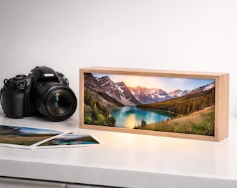 Personalized Photo Lightbox 40x20cm – Panoramic LED Light Frame – Backlit Photo Display – Wooden Light Box – Photographer Decor Gift