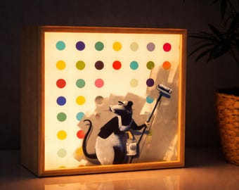 Street Art Lightbox – Wooden LED Light Box – Urban Rebel – Tribute to Banksy – The Street Artist – Rat Graffiti Lightbox – Unique Home Decor