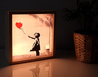Banksy Wooden Lightbox with Interchangeable Visual, Banksy Illuminated Lightbox, Banksy Street Art Lightbox, Banksy Street Art LED lamp