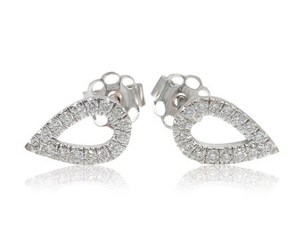 White Gold Teardrop Shape Stud Earrings With Pave Set Diamond