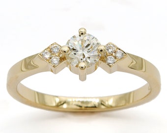 14k Gold Diamonds Engagement Ring || Fine Jewelry || Geometric Cluster Wedding Band