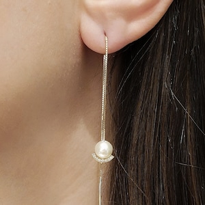 Diamond And Pearl Threader Earrings image 3