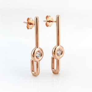 Minimalist 14k Rose Gold Drop Earrings Set With Diamond image 2