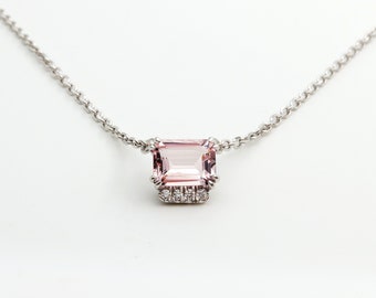 Morganite Necklace || White Gold Diamond Necklace || Art Deco Jewelry