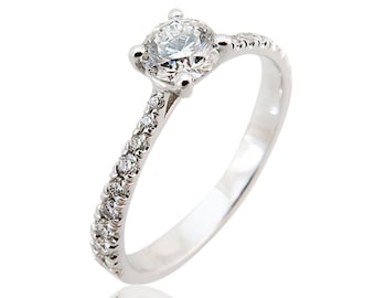 Solitaire White Gold Diamond Engagement Ring || Art Deco Jewelry ||  Fine Jewelry