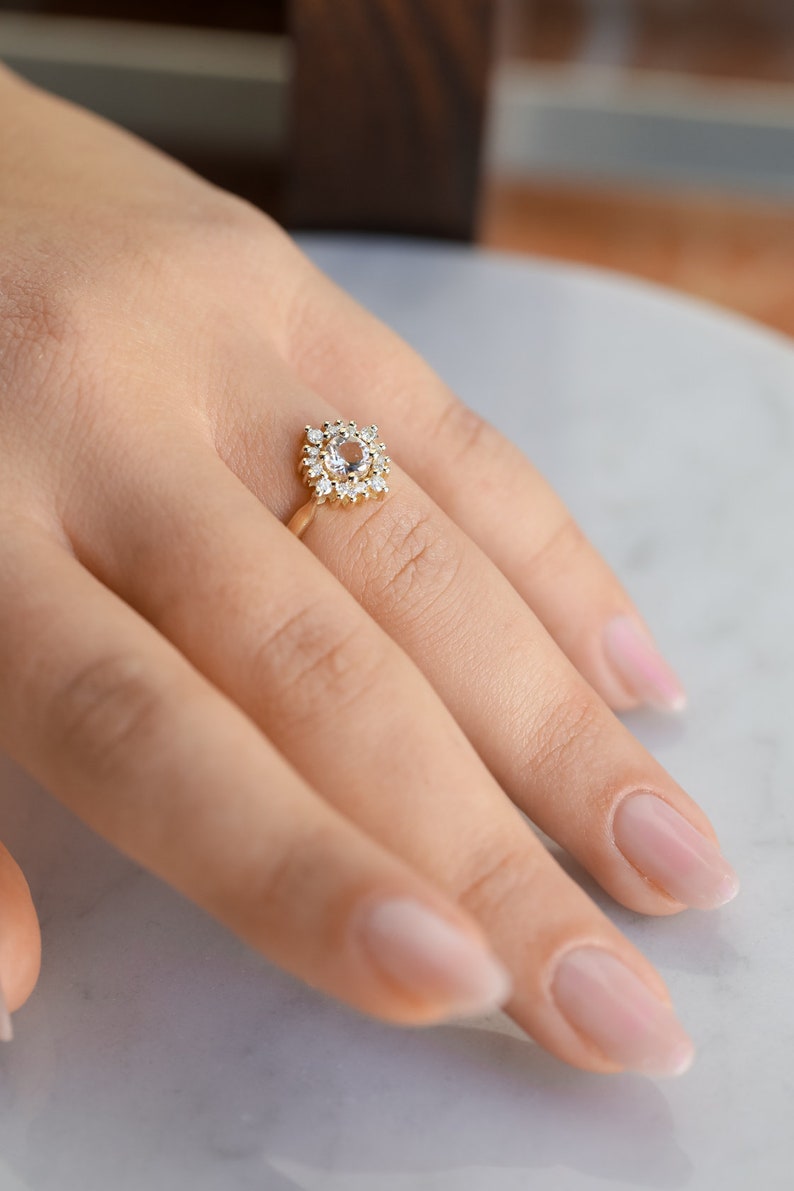 Flower Gold Engagement Ring Multi Diamond Ring Fine Diamond Jewelry image 8
